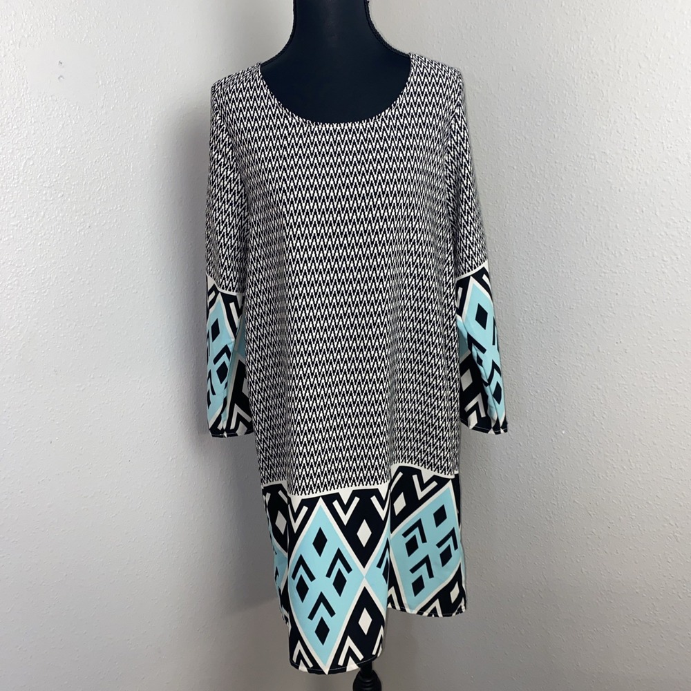 Coveted Clothing Tunic Dress Women's Oversized Medium Black & Teal Geometric